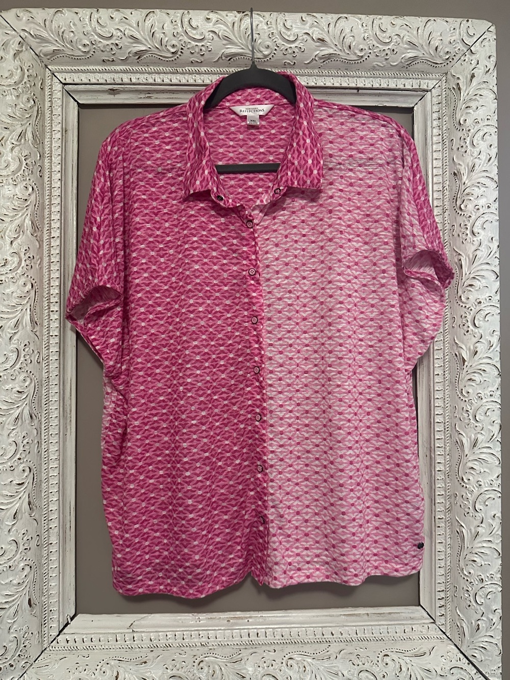 Northern Reflections Pink Geometric Split Pattern Button Up Blouse XXL Petite